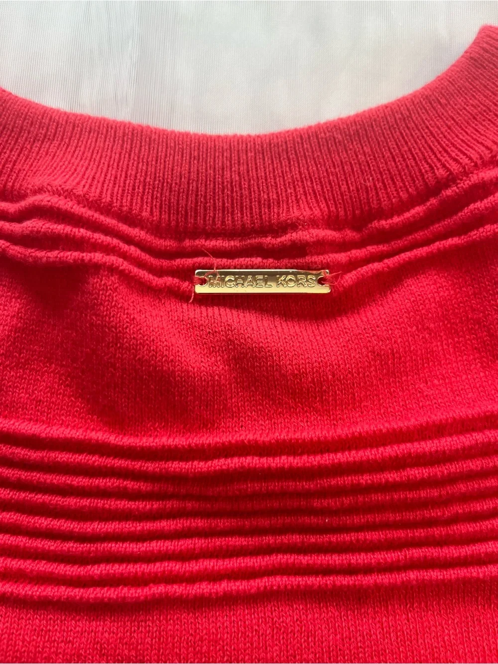 Michael Kors Vibrant Coral Ribbed Crewneck Sweater